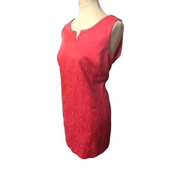 Talbots sheath pink and coral floral type print jacquard fully lined dress - Picture 3 of 11